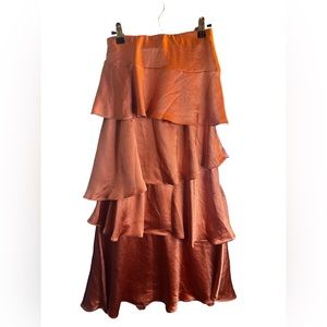 On Twelfth Burnt Orange Tiered Silk Like Skirt